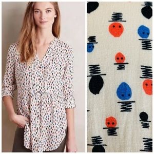 Anthro Maeve Calia Top Hat Blouse Pintuck Long Sleeve Button